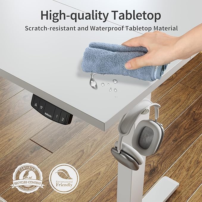 Agilestic Electric Standing Desk, Large 60 x 24 Inches Height Adjustable Desk, Sit Stand up for Work Office Home, Ergonomic Rising Computer Table with Memory Preset, White
