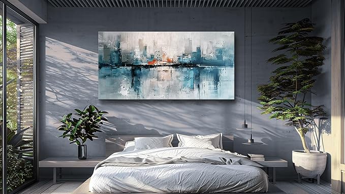 FUHAIHUA Framed Wall Art For Living Room Large Wall Decor For Office Bedroom Wall Decoration Abstract Painting Blue Pictures Canvas Prints Artwork Home Decor Ready To Hang 20x40 In