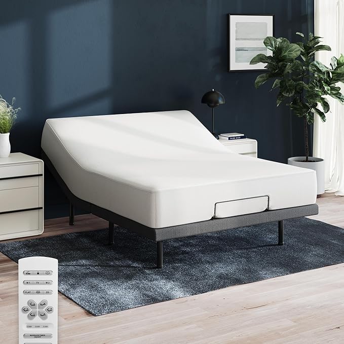 Nectar Full Adjustable Base & 12” Hybrid Mattress (New Version) - Head & Foot Incline - Medium Firm Memory Foam & Coils - Cooling Top Layer - 3 Massage Settings - 365-Night Trial & Forever Warranty