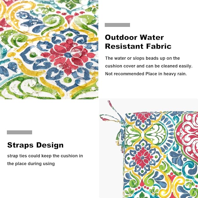 Set of 2 Outdoor Square Chair Cushions 18.5"x16"x2" for Patio, Water Resistant Patio Dining Seat Pads Replacement for Kitchen Garden and Outdoor Furniture Decoration - Damask Red