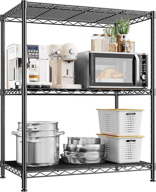 Storage Shelves Adjustable Wire Shelving Metal Wire Rack Shelving Unit Storage Shelf for Kitchen Laundry Room Pantry Closet Bathroom 24" W x 30" H x 14" D Black