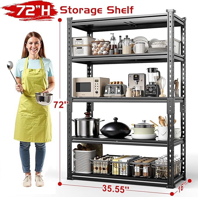 Upgraded 2020LBS Garage Shelving Units, Double Veneer Shelf Board for Waterproof and Anti-scratch, 5-Tier Storage Shelves Heavy Duty, 72" H Adjustable Metal Rack for Kitchen, Basement, Warehouse, 3PCS