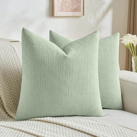 FUTEI Sage Green Decorative Throw Pillow Covers 18x18 Inch Set of 2,Soft Cozy Wheat Ear Striped Patterns Cushion Cases,Modern Home Decor for Couch Bed Living Room