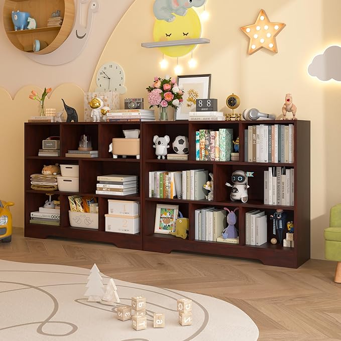 Book Shelf for Kids, 8 Cubes Storage Organizer Montessori Shelf, 3-Tier Wooden Kids Bookcase, Toy Storage Organizer for Children, Cherry Toddler Bookshelf Cube Shelf for Kid’s Room, Classroom