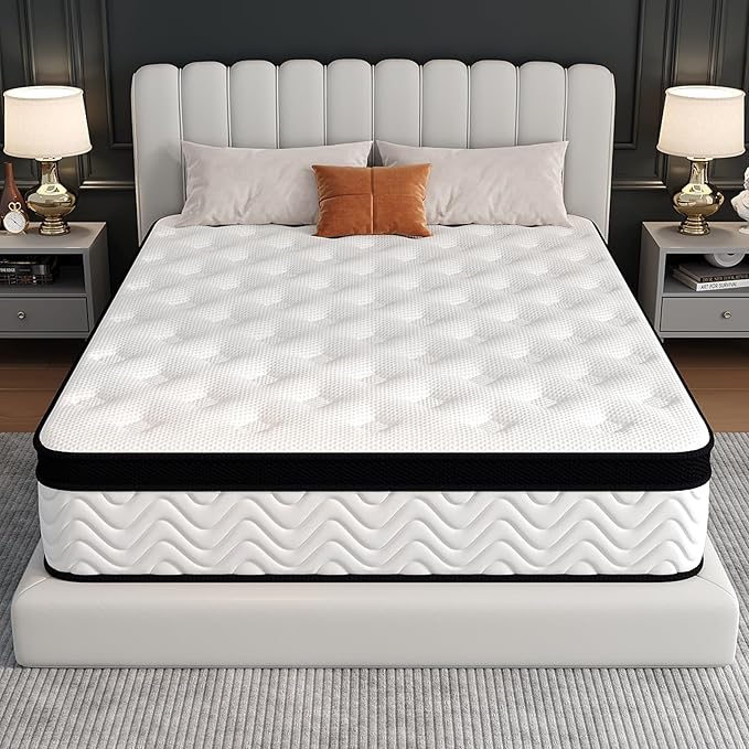 King Size Mattress, 12 Inch King Memory Foam Mattress in a Box, Hybrid mattresses with Independent Pocket Coils for Motion Isolation & Silent Sleep, Medium Firm, CertiPUR-US,100 Nights Trial