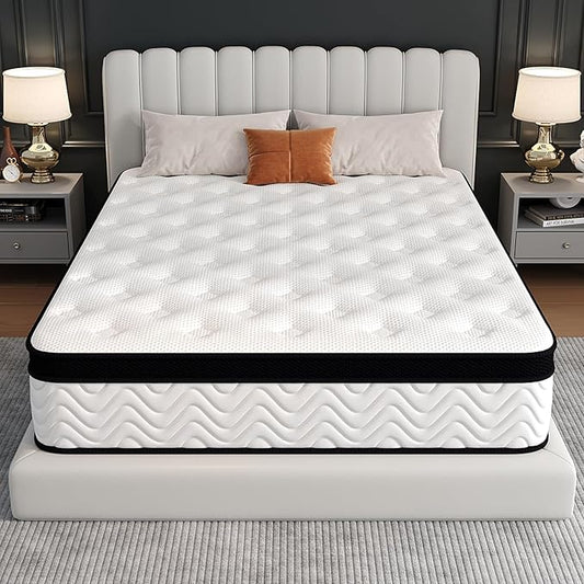 King Size Mattress, 12 Inch King Memory Foam Mattress in a Box, Hybrid mattresses with Independent Pocket Coils for Motion Isolation & Silent Sleep, Medium Firm, CertiPUR-US,100 Nights Trial