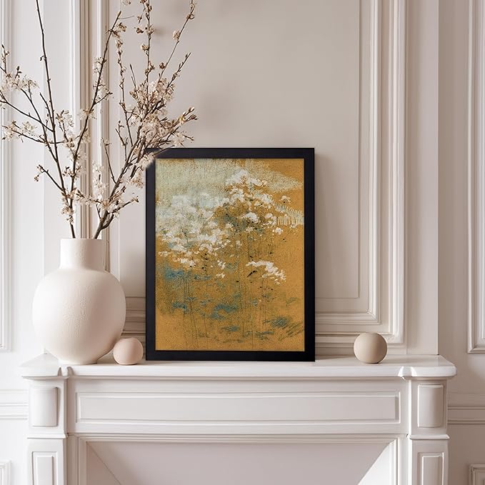 Poster Master Vintage Wild Flowers Poster - Retro Tonal Botanical Painting Print - Abstract Art - Floral Art - Farmhouse Art - Aesthetic Flower Shop or Living Room Wall Decor, 8x10 Black Framed