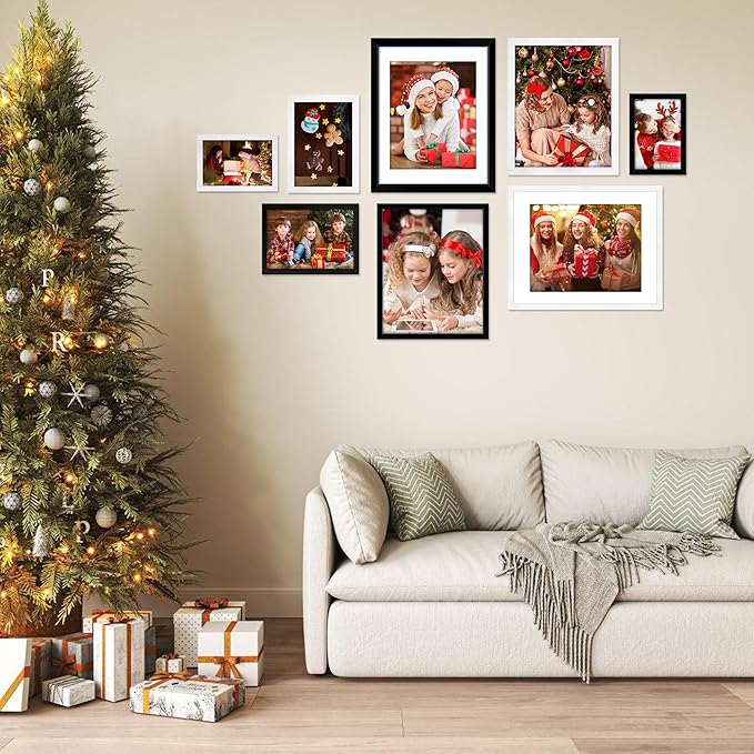 FIXSMITH 11x14 Picture Frame Set of 6, White Photo Frames Bulk with HD Plexiglass, Display Pictures 8x10 with Mat or 11x14 Without Mat, Multi Picture Frames Collage for Wall Decor