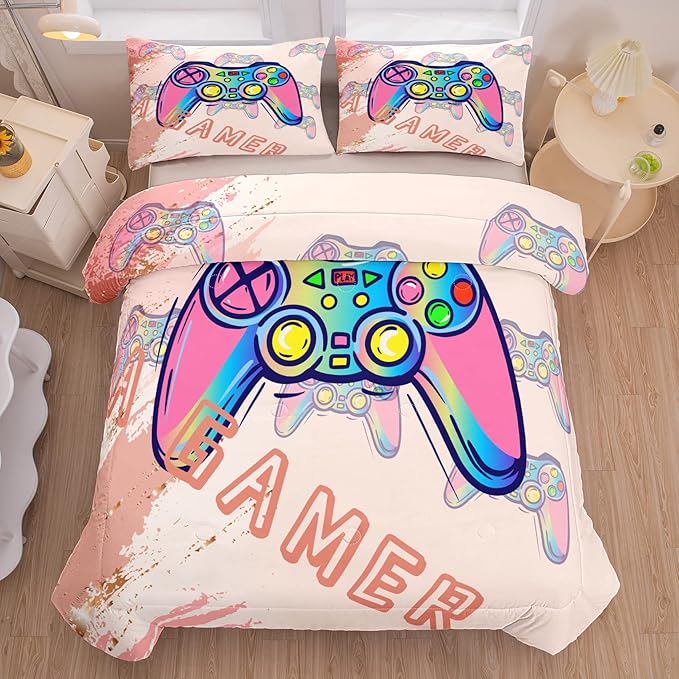 Tailor Shop Gamer Bedding Sets for Boys,Gaming Bed Set for Kids Girls Teen,Gaming Comforter Full Size,Gaming Bedding Set All Season with 1 Comforter and 2 Matching Pillowcase…