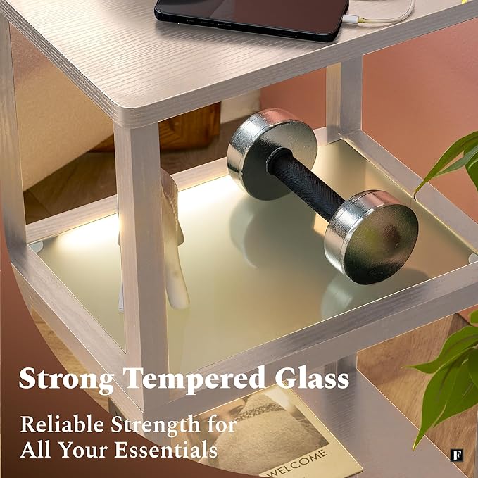 FENLO Nightstand with Charging Station, Small End Table with Charging, Side Table with Storage – Minimalist Nightstand for Bedroom, Living Room, or Small Spaces Flare