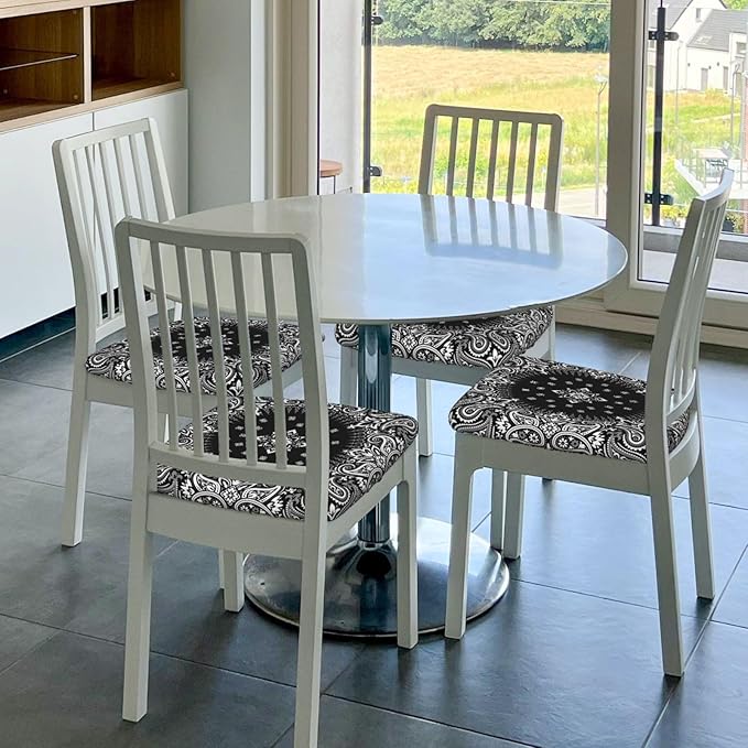 Seat Covers for Dining Room Chairsset of Set of 4, Abstract Paisley Silk Scarf Pattern Style Stretch Chair Seat Covers Cushion Slipcovers for Kitchen Office