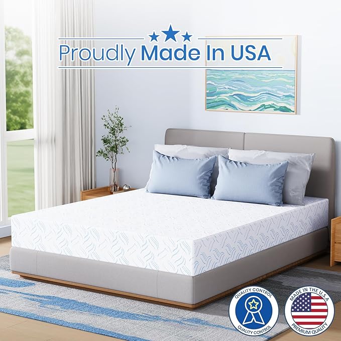 Twin XL Memory Foam Mattress, 10 Inch Cooling Gel Bed in a Box, Foam Mattress with Removable Cover No Fiberglass, Support Cool Night Sleep & Pressure Relief, Made in USA, White(80"*39"*10")