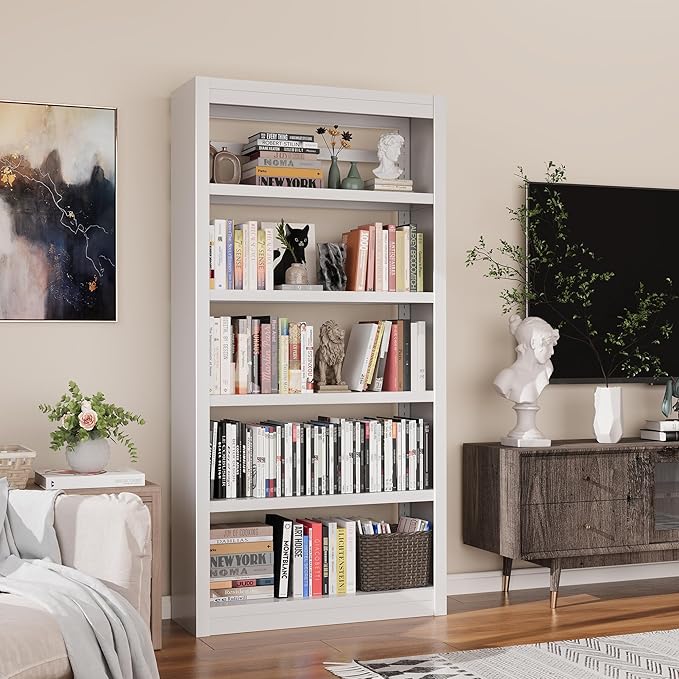 5-Shelf Heavy Duty Metal Bookcase, Adjustable Bookshelf with Large Capacity, Bookshelf for Home Office, Living Room, Garage