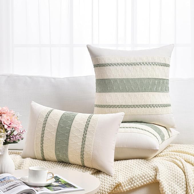 Fancy Homi Set of 2 Sage Green Boho Big Decorative Throw Pillow Covers 24x24 Inch for Living Room Bedroom Couch Bed, Rustic Retro Cushion Case, Bohemian Room Home Decor