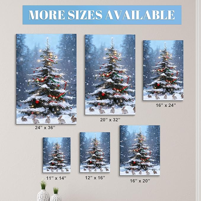 Framed Christmas Pictures Wall Decor,Vintage Pine Tree Prints,Winter Christmas Canvas Wall Art Decoration for Bedroom Bathroom Living Room Rustic Xmas Holiday Gifts (Christmas Tree 17, 24'' X 36'')