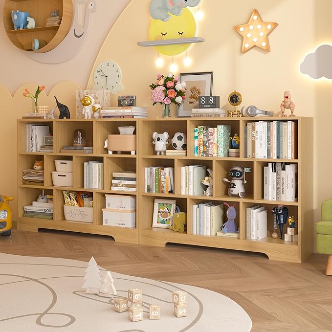 Book Shelf for Kids, 10 Cubes Storage Organizer Montessori Bookshelf, 3-Tier Wooden Kids Bookcase, Toy Storage Organizer for Children, Wooden Toddler Bookshelf Cube Shelf for Kid’s Room, Classroom