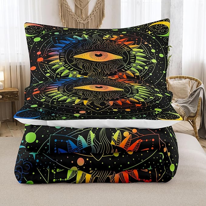 Tailor Shop Celestial Bedding Set King Size,Sun and Moon Bedding Set for Boys Girls Kids Teens, Gothic Comforter Set Witchy Comforter Boho Exotic Black Bed with 2 Pillowcases