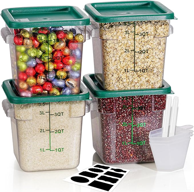 8QT Clear Food Storage Containers: 4 PCS[Food Grade][Hot&Cold Resistant] NSF Food Storage Containers with Lids for Home Restaurant Kitchen Storage Pizza Proof Dough, BPA Free