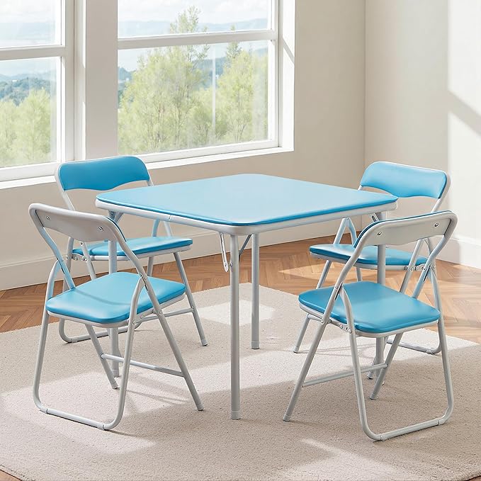 VECELO Kids Folding Activity Card Table, with Ultra Soft Padded Tabletop, 1 Piece, Blue & White