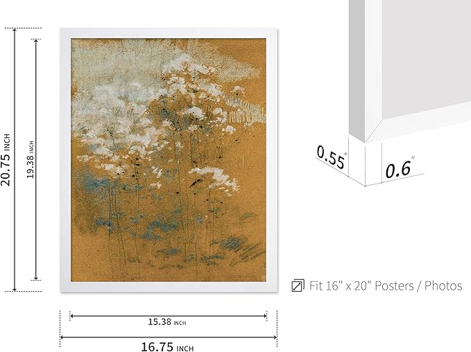 Poster Master Vintage Wild Flowers Poster - Retro Tonal Botanical Painting Print - Abstract Art - Floral Art - Farmhouse Art - Aesthetic Flower Shop or Living Room Wall Decor, 16x20 White Framed