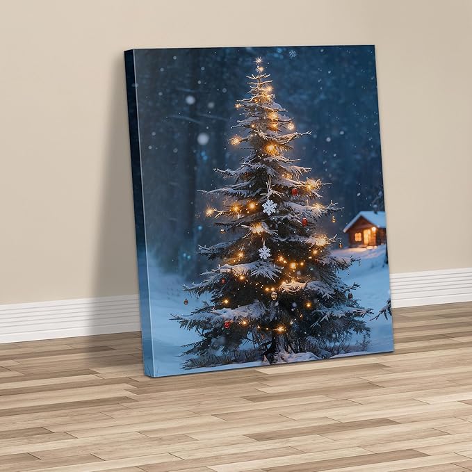 Framed Christmas Pictures Wall Decor,Vintage Pine Tree Prints,Winter Christmas Canvas Wall Art Decoration for Bedroom Bathroom Living Room Rustic Xmas Holiday Gifts (Christmas Tree 19, 16'' X 20'')