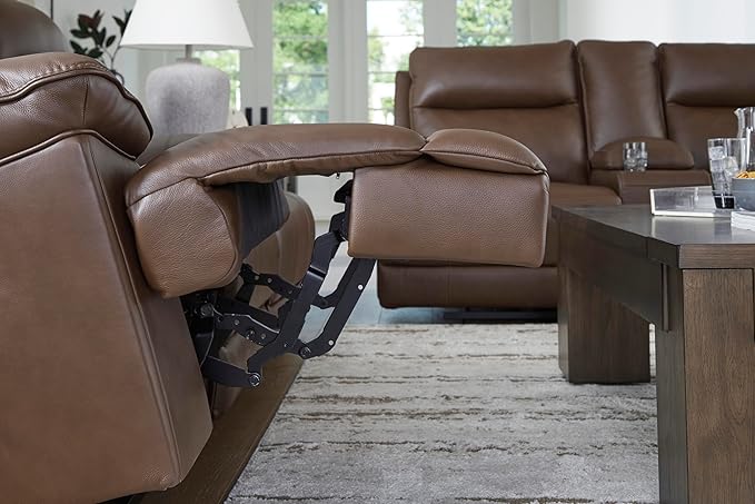 Signature Design by Ashley VonRyan Modern Leather Match Power Reclining Sofa with USB Ports, Dark Brown