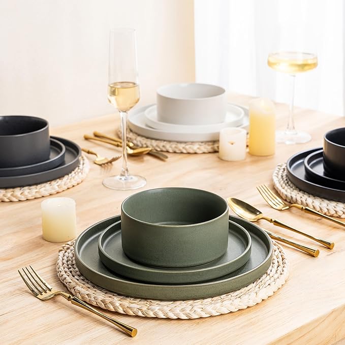 GBHOME Ceramic Dinnerware Sets for 4, Stoneware Plates and Bowls Sets, Chip and Scratch Resistant Dishes, Dishwasher & Microwave& Oven Safe Dishes sets, Reactive Glaze-Colorful