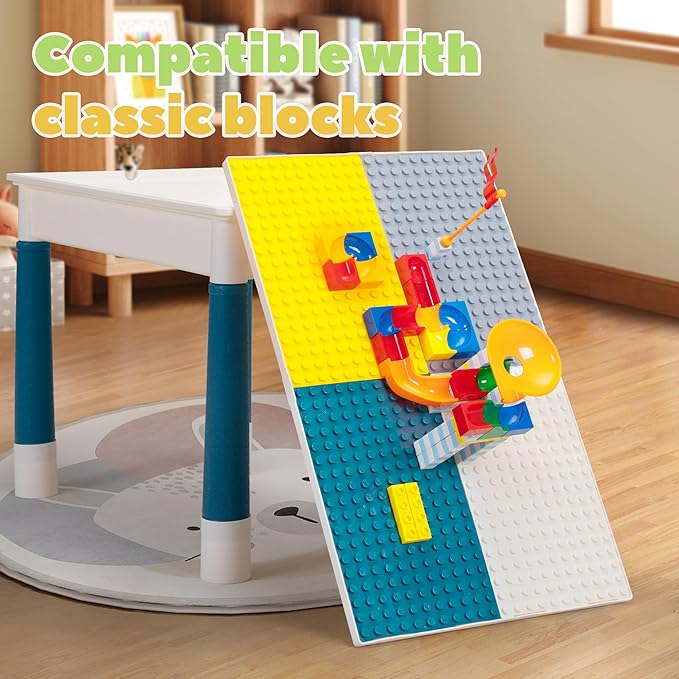 Sandinrayli 7 - in - 1 Kids Activity Table Set with 2 Chairs & 100Pcs Blocks | Water/Sand Play Table for Toddler Age 3-6 (Macaron)
