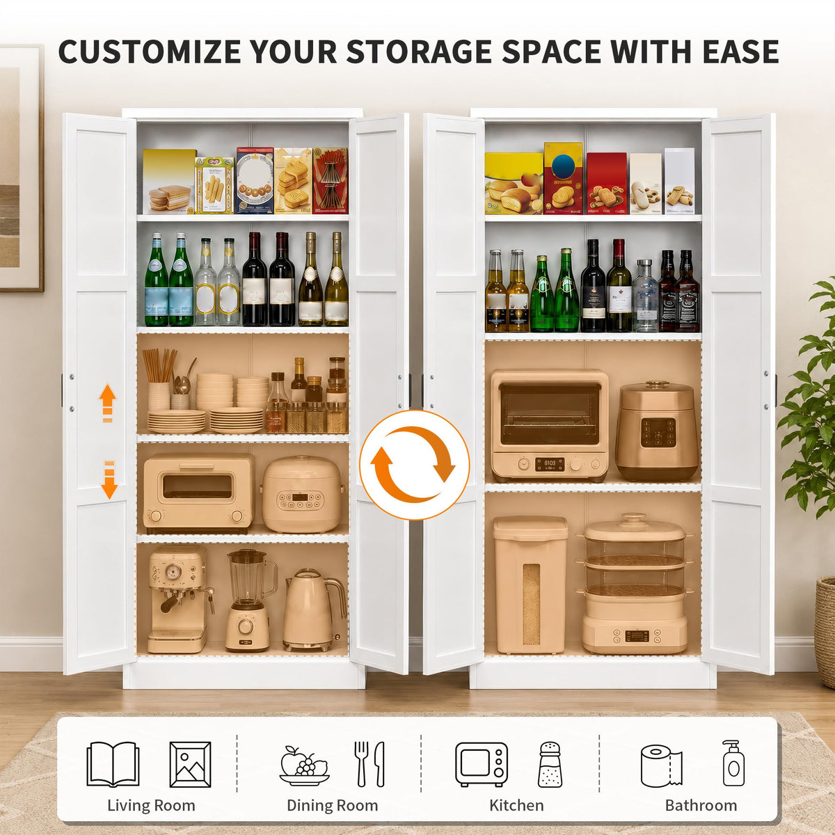 Tivostaral 71” Metal Kitchen Pantry Storage Cabinet with Adjustable Shelves