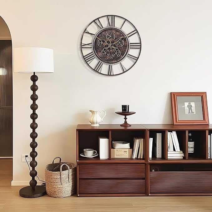 Moving Gear Large Wall Clock 30inch/76cm Copper, Decorative Wall Clocks for Living Room, Unique Farmhouse Steampunk Metal Wall Clock Decor, Office Wall Clocks