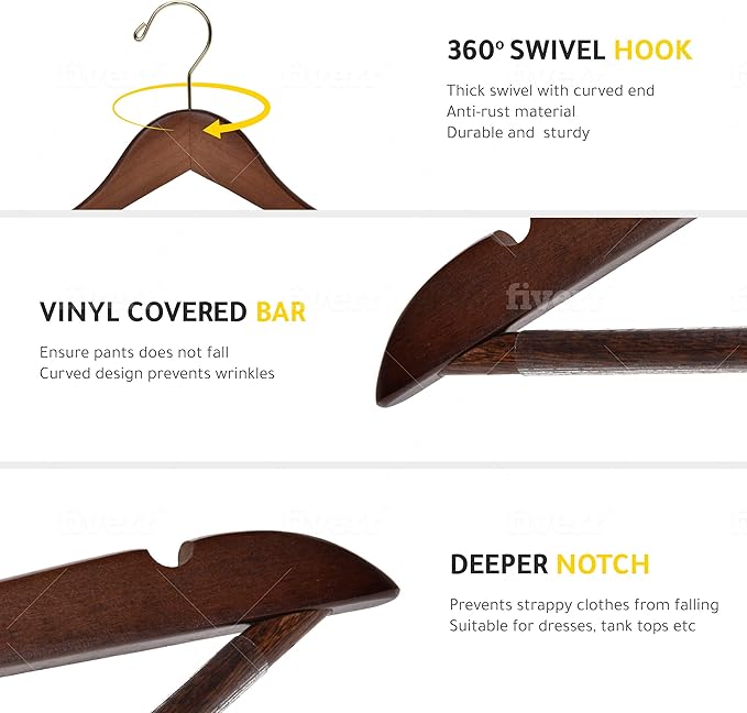 Quality Wooden Hangers - Slightly Curved Hanger 90 Pack Sets - Solid Wood Coat Hangers with Stylish Chrome Hooks - Heavy-Duty Clothes, Jacket, Shirt, Pants, Suit Hangers (Walnut - Gold Hook, 90)
