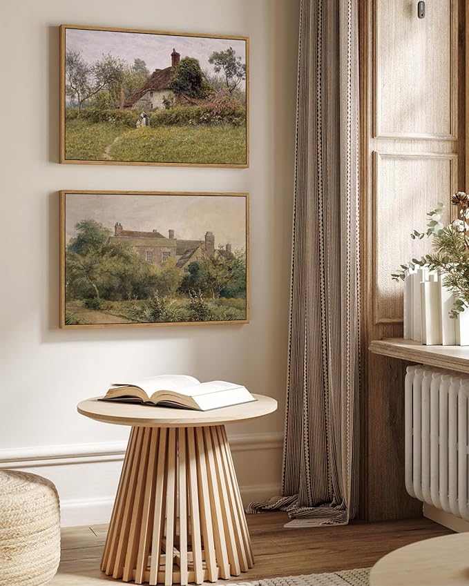 InSimSea Framed Canvas Wall Art Vintage Decor, Old Cottages Countryside Landscape Large Canvas Wall Art, Rustic Farmhouse Wall Decor for Bedroom Living Room Bathroom, 16"x24"