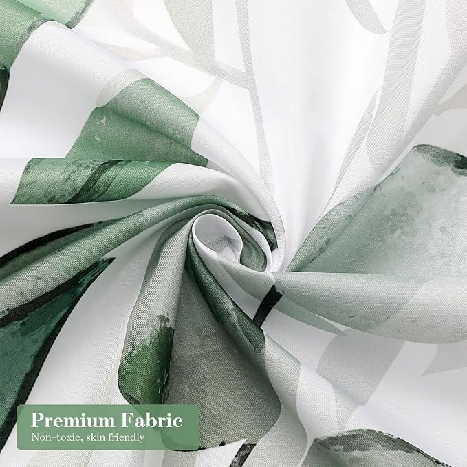 MitoVilla Plant Leaves Long Shower Curtain Set 72 x 78, Green Leaves Fabric Shower Curtains 78 inch Long for Rustic Bathroom Decor, Spring Chic Bathroom Shower Curtain with Hooks