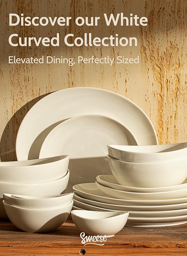 Sweese 7 Inch Porcelain 28 oz Bowls Set of 6, for Soup | Cereal | Pasta | Salad | Ramen | - Microwave, Dishwasher, and Oven Safe - White