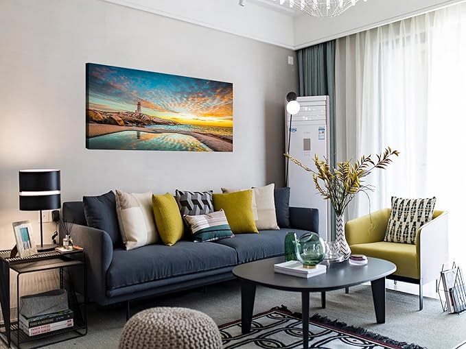 YYYYHPP YP1875 Canvas Prints Wall Art Peggy's Cove Lighthouse Sunset Ocean View Landscape Nature Pictures Stretched Canvas Wooden Framed for Living Room Bedroom and Office Wall Decor
