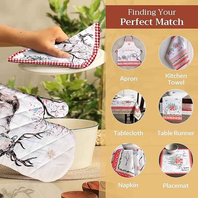 Maison d' Hermine Pot Holders Set 100% Cotton Heat Resistant Potholders 8" x 8" Hot Pads with Loop for Thanksgiving Christmas Decorations BBQ Baking Handling Hot Pans (Pack of 2, Rural Christmas)