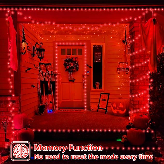QITONG 165ft 500 LED Halloween Red Lights, String Lights Outdoor Waterproof Plug in, Green Wire Christmas Twinkle Light Indoor with 8 Modes