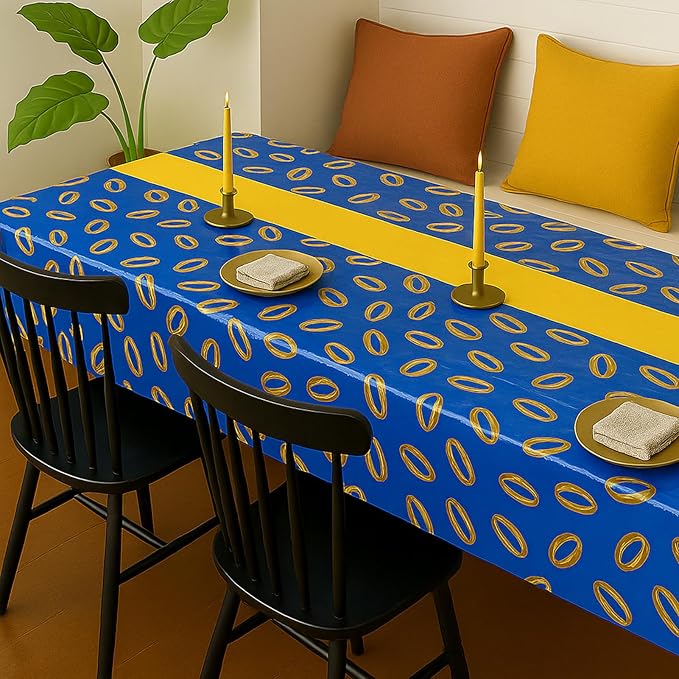 4Pcs 2in1 Gold Ring Birthday Party Decorations Tablecloth, 54" x 108" Table Cloth Disposable Rectangle Plastic Table Cover for Kids Baby Shower Party Supplies