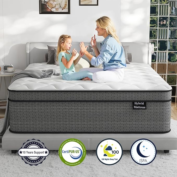 Queen Mattress, 12 Inch Hybrid Queen Bed Mattress in a Box, Medium Plush, Gel Memory Foam and Individual Pocket Spring for Pressure Relief, Edge Support, CertiPUR-US