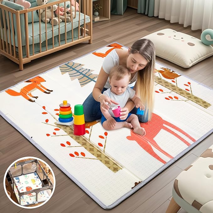 Foldable Baby Play Mat,47" x 47" Baby Playmat for Playpen,0.4 inch Thick Waterproof Anti-Slip Reversible Play Mat for Infant Crawling Baby for 50x50 Playpen