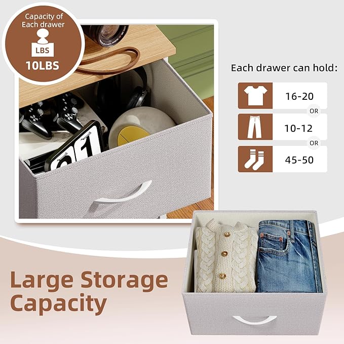 Somdot Small Dresser for Bedroom with 3 Drawers, Nightstand Storage Chest of Drawers with Removable Fabric Bins for Closet Bedside Living Room Laundry Entryway Hallway, Ash Grey