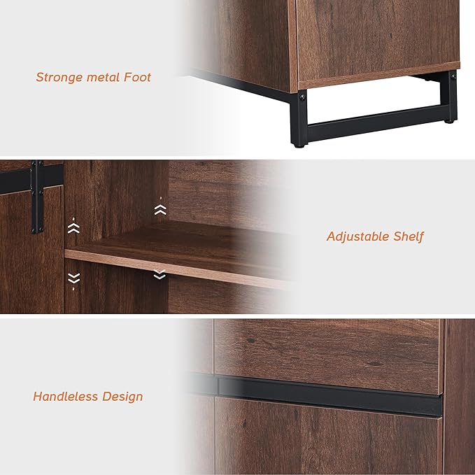 WAMPAT 4 PCS Modern 72" Tall Bookcases with Metal Base and Adjustable Shelves, Library Book Shelf with Storage Cabinet and Open Book Shelfs, Wood Bookshelves for Home Office, Living Room, Brown
