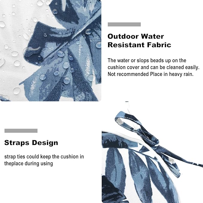 Set of 4 Outdoor Chair Cushions with Ties,Water Repellent Patio Chair Pads 17"x 16" for Outdoor Furniture,Round Corner Seat Cushions for Garden Yard Kitchen Palm Blue