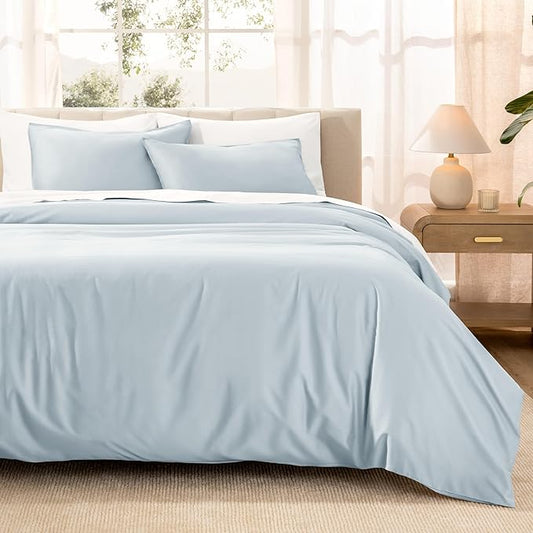 Bare Home 100% Organic Cotton Sateen Duvet Cover Set - Twin/Twin Extra Long - 400 Thread Count - Smooth Sateen Weave - Warm & Luxurious - Duvet Cover (Twin/Twin XL, Winter Blue)
