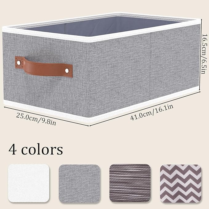 OUTBROS Foldable Bins With Handles, Fabric Storage Boxes, Foldable Bins With Handles, Wardrobe Baskets for Organizing, For bedrooms, living rooms, Shelves, White, 16.1 x 6.5 x 9.8 inch, 6-Pack