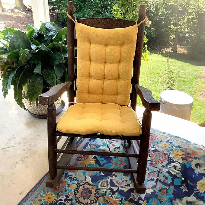 Rave Yellow Gold Porch Rocker Cushion Set- Small - Indoor-Outdoor: Fade Resistant, Weatherproof - Latex Foam Filled Rocking Chair Seat Cushion & Backrest Pad Set - Solid Color