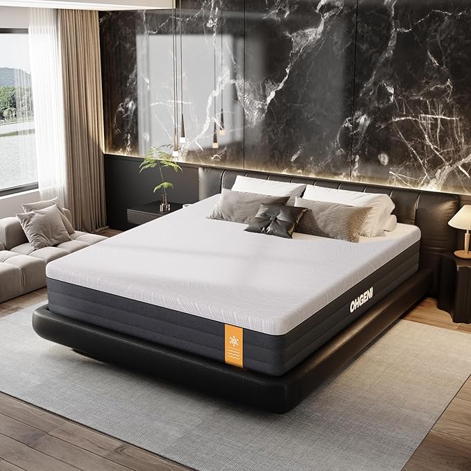 OhGeni 10 Inch Queen Size Mattress, Cooling Gel Memory Foam Bed Mattresses in a Box, Cool Touch Surface, Medium Feel, Ergonomic Support, Pressure Relief, CertiPUR-US Certified Foam, Designed in USA