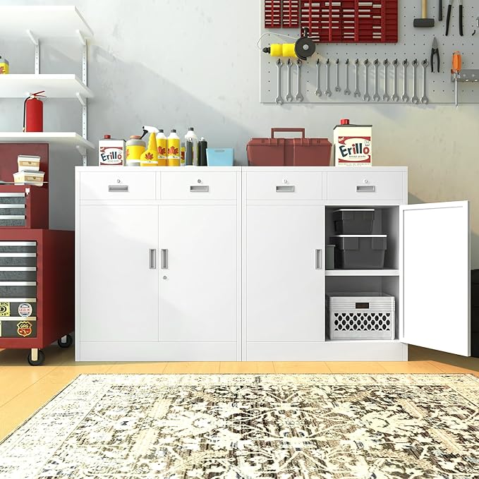 Storage Cabinet, 36 Inch Tall Metal Storage Cabinet with Doors and Shelves, Metal Cabinet with Drawers, Pantry Cabinets for Kitchen Storage, Garage Cabinet for Living, Dining Room.