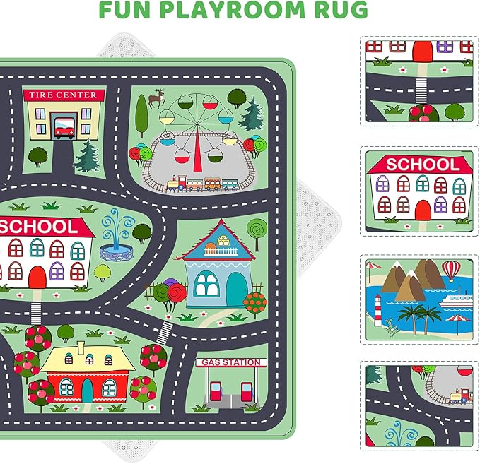 Kids Playmat Car Rug, Kids Play Rugs Town City Road Map Rug, Large Educational Car Mat, Boys Track Play Mat, Kid Rugs for Playroom Bedroom Living Room (Style 2, 78.7X 59 INCH)