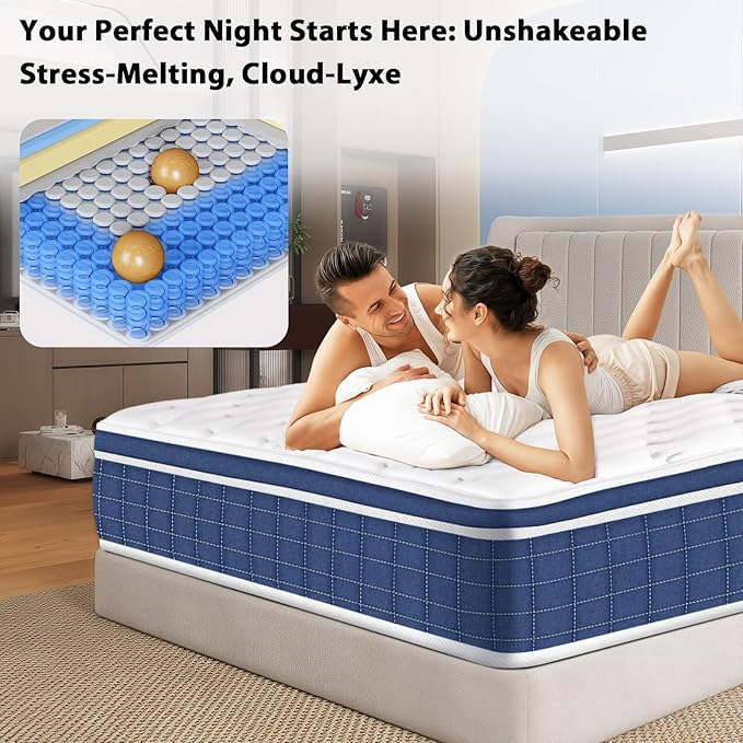 King Size Mattress in a Box 14 Inch Hybrid Mattress [Enhanced Stability], Medium Firm Feel with Memory Foam and Pocket Springs, Reinforced Edge Support